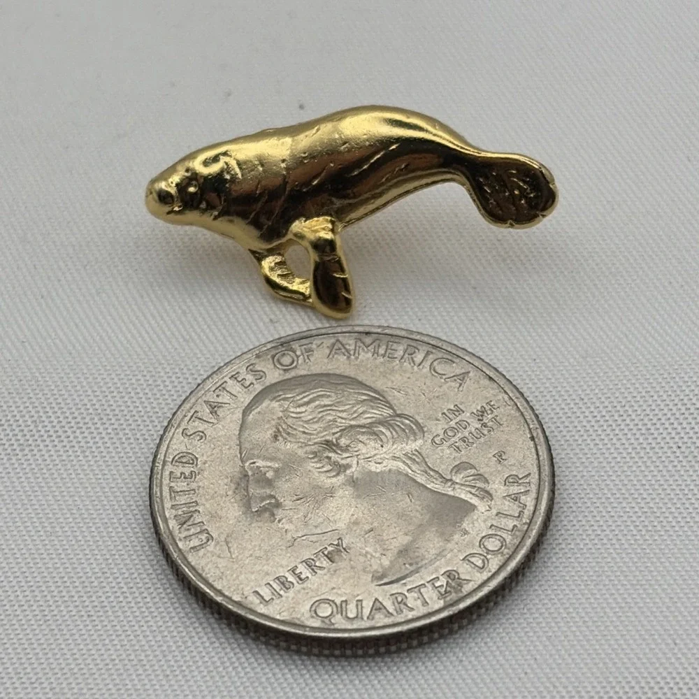 Manatee Gold Tone Animal Sea Creature Lapel Hat Pin
